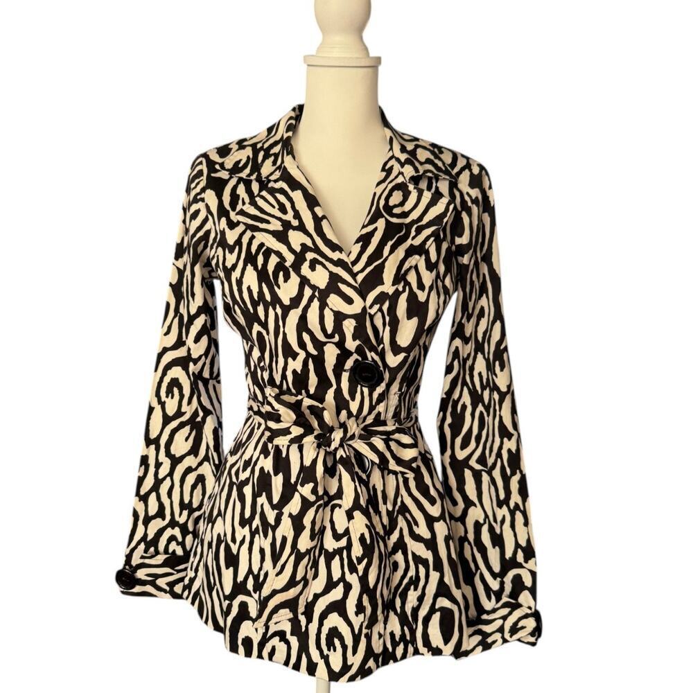 Wrapper Black and White Zebra Print Trench Coat Size Medium